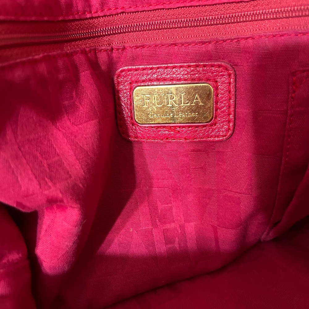 EUC Furla Laser Cut Leather Fuchsia Hobo Bag with unbranded guitar strap - Picture 8 of 8
